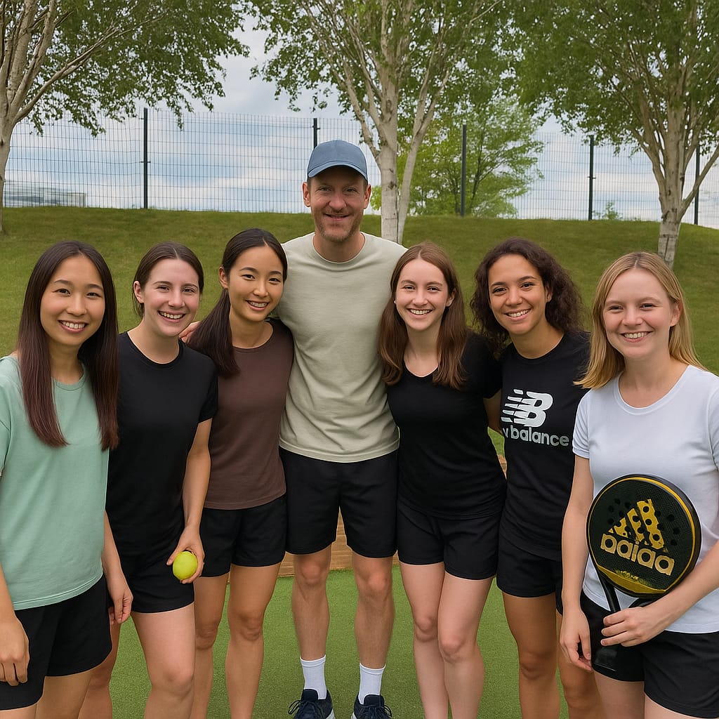 Padel court players enjoying a photo while using the premium facilities